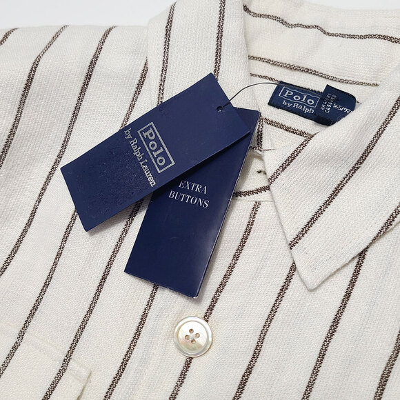 RALPH LAUREN NWT Linen Striped Belted Utility Shirt Jacket in Cream Brown Size 6 - Picture 12 of 13